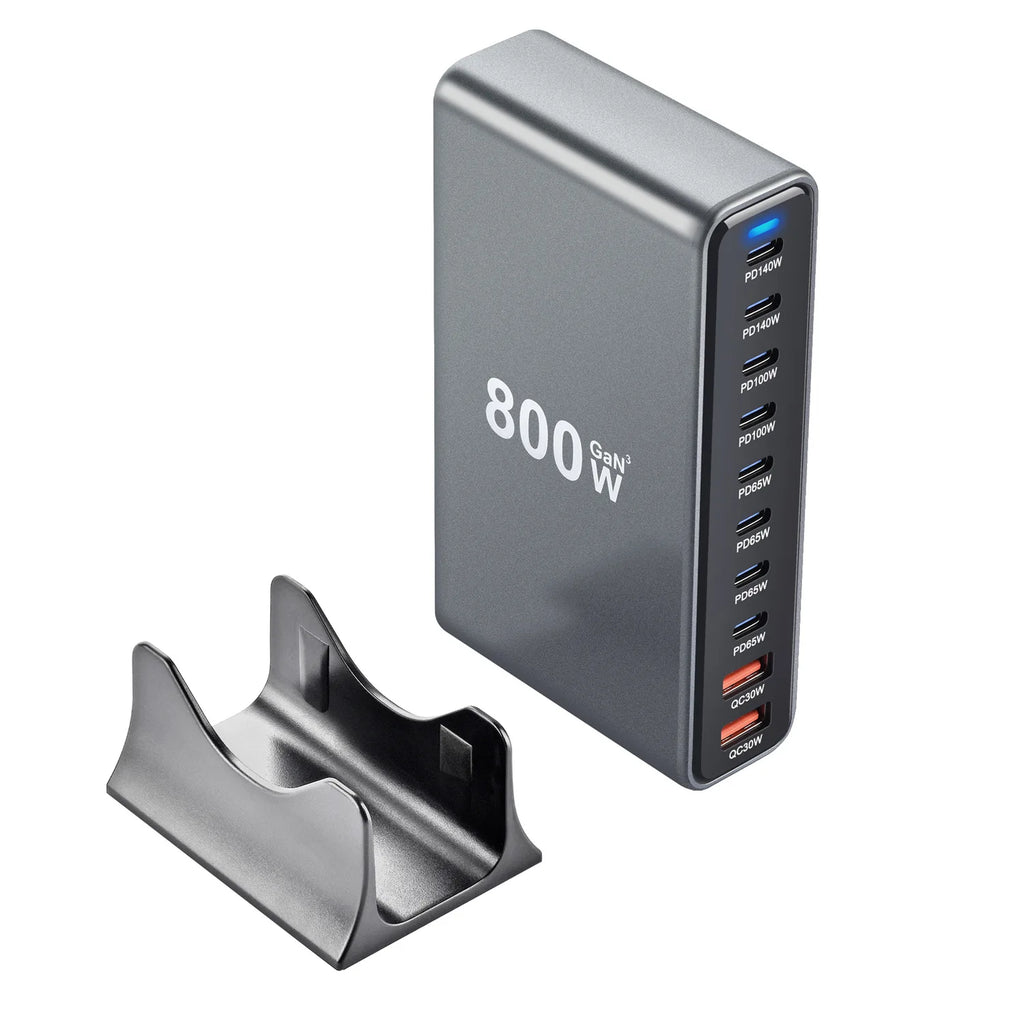 800W GaN Charger USB C Fast Desktop 10-port USB Type C PD3.1 Charger Fast Charging for iPhone 16 15 14 Samsung S24 Xiaomi Laptop