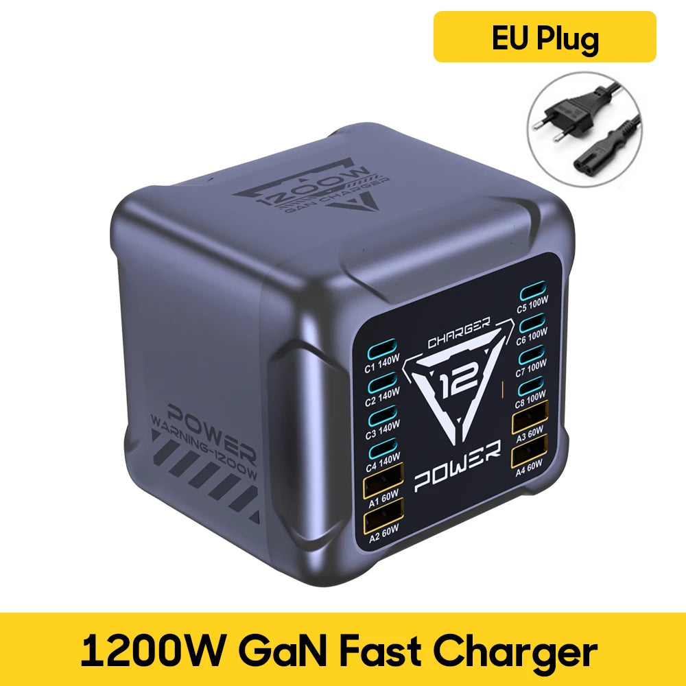 800W GaN Charger USB C Fast Desktop 10-port USB Type C PD3.1 Charger Fast Charging for iPhone 16 15 14 Samsung S24 Xiaomi Laptop